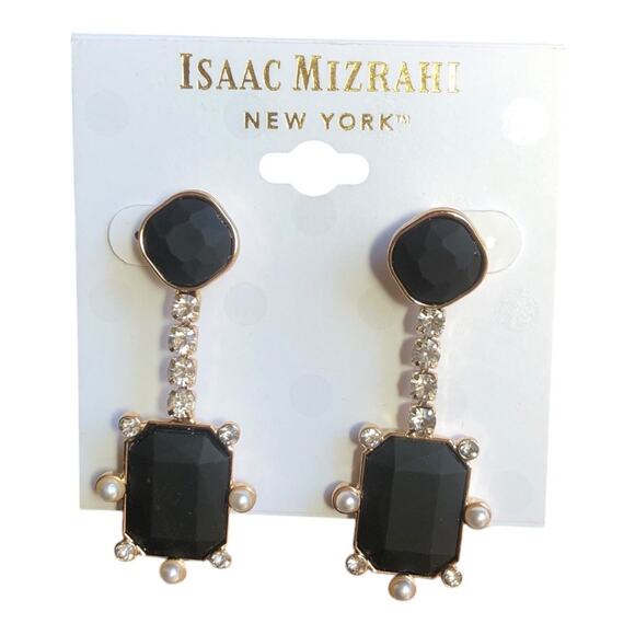 Isaac Mizrahi Jewelry - Isaac Mizrahi NWT Gold Plated Faux Pearl Shiny Stones Black Stones Earrings